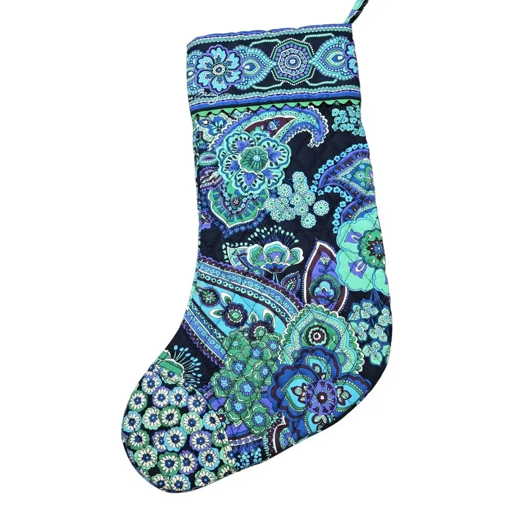Vera Bradley Christmas paisley Stocking Blue Rhapsody with Bells